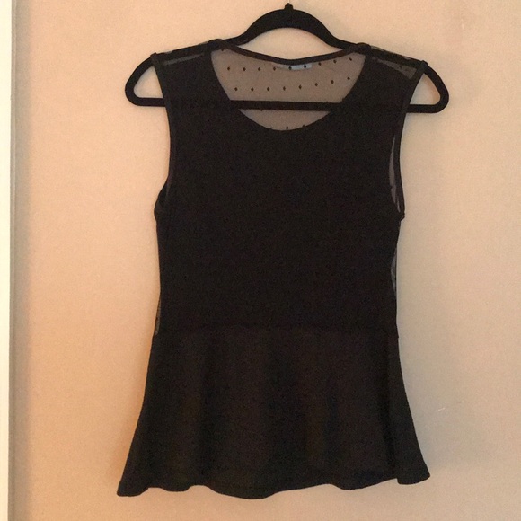 Black Peplum Top with Sheer Polka Dot Back - Picture 2 of 3